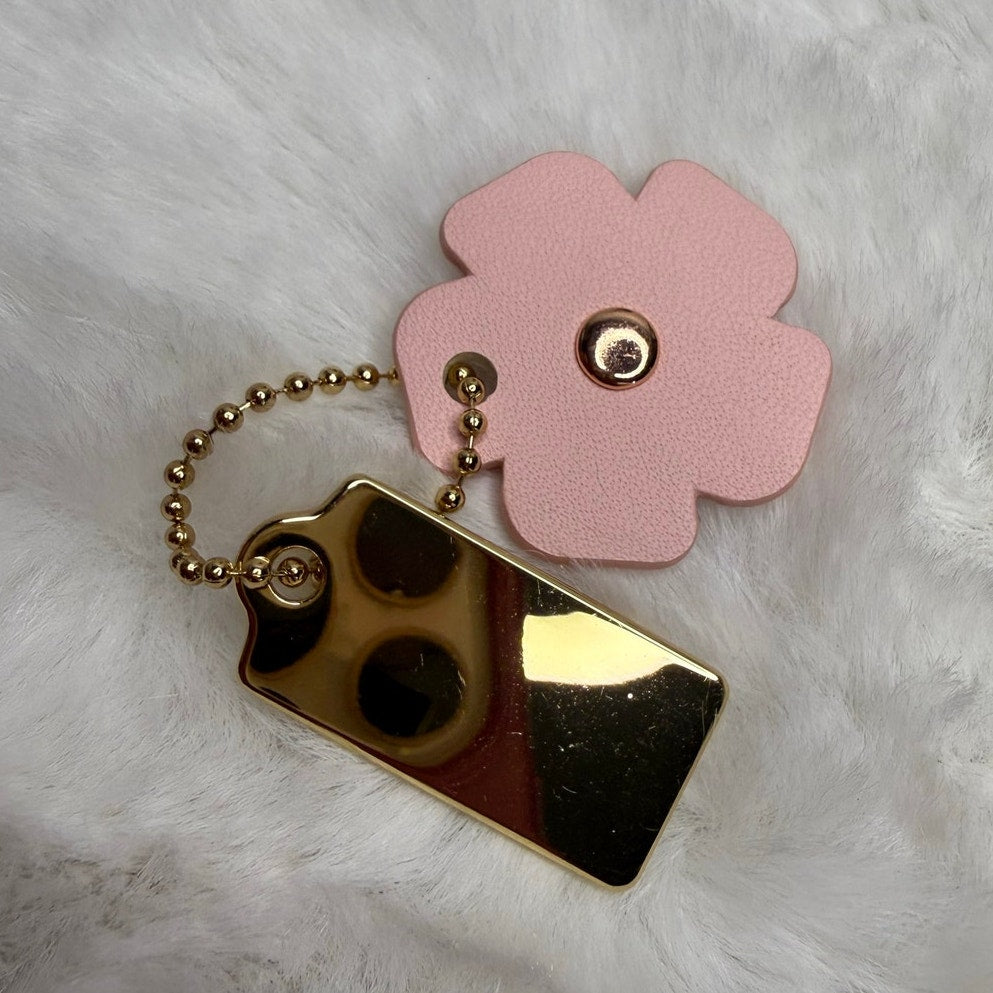 1" COACH Gold Tea Rose Flower Floral Bag Charm Hang Tag
