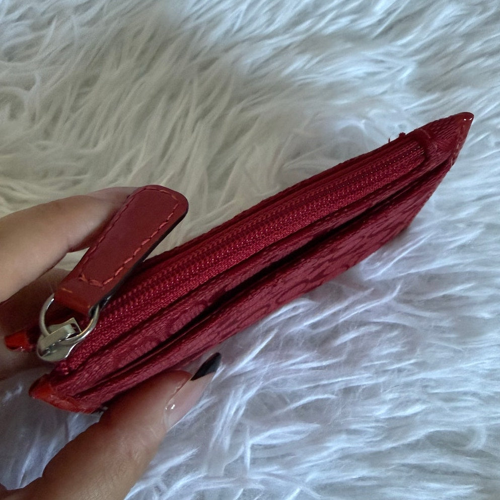 y2k Coach Vintage Red Signature Card Wallet with Chain Ring