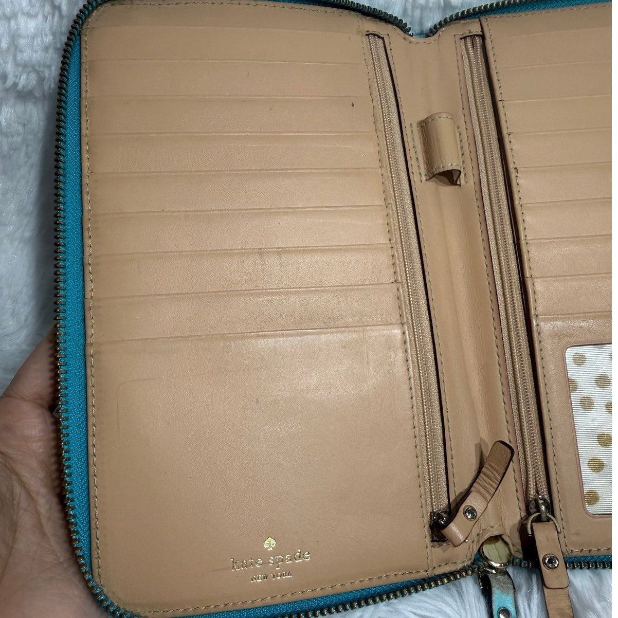Kate Spade Turquoise Ostrich Embossed Zip-around Large Wallet