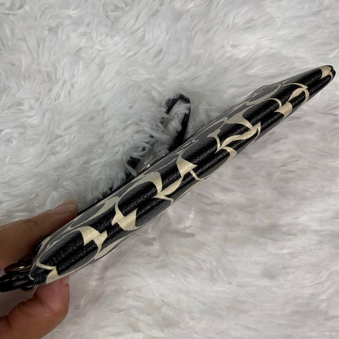 COACH Black White Signature Coated Canvas Wristlet
