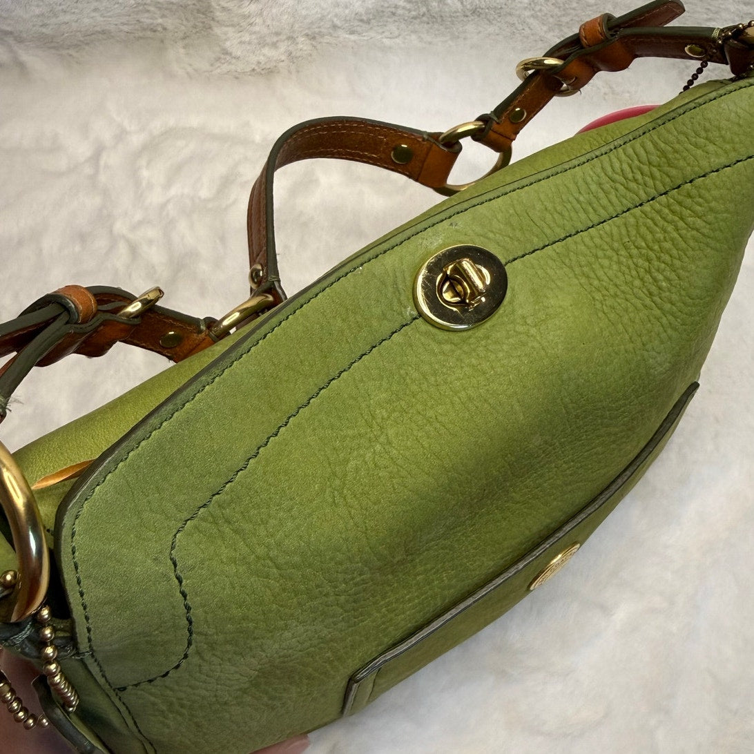 RARE y2k COACH 8A54 Chelsea Hobo Turnlock Nubuc Green Shoulder Bag