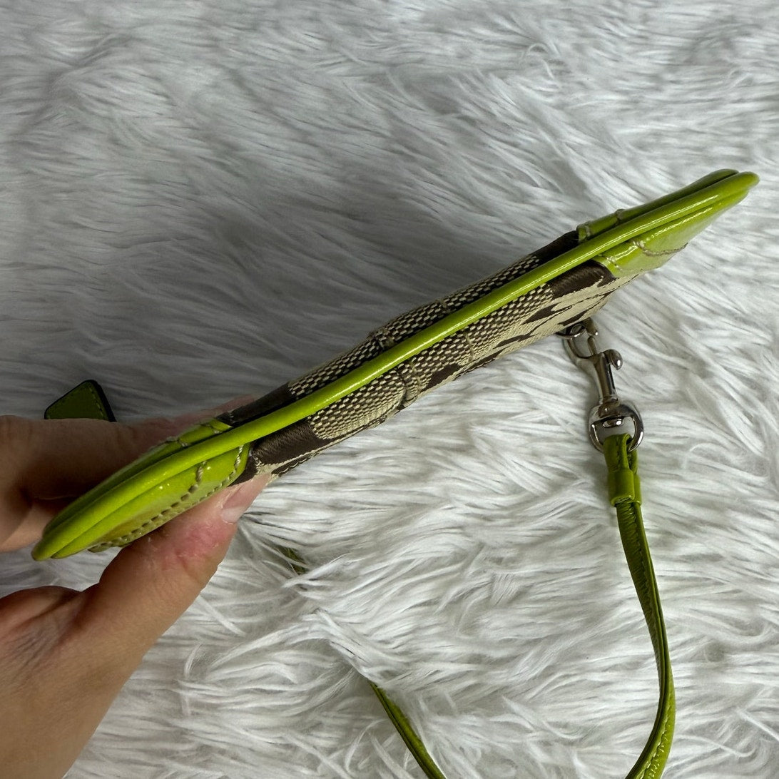 COACH y2k Soho Lime Brown Signature Canvas Wristlet
