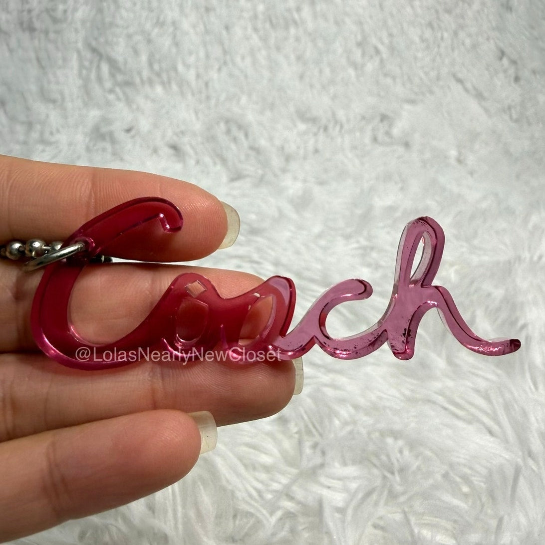 3" COACH Poppy Scripted Pink Fob Bag Charm Hang tag Hangtag
