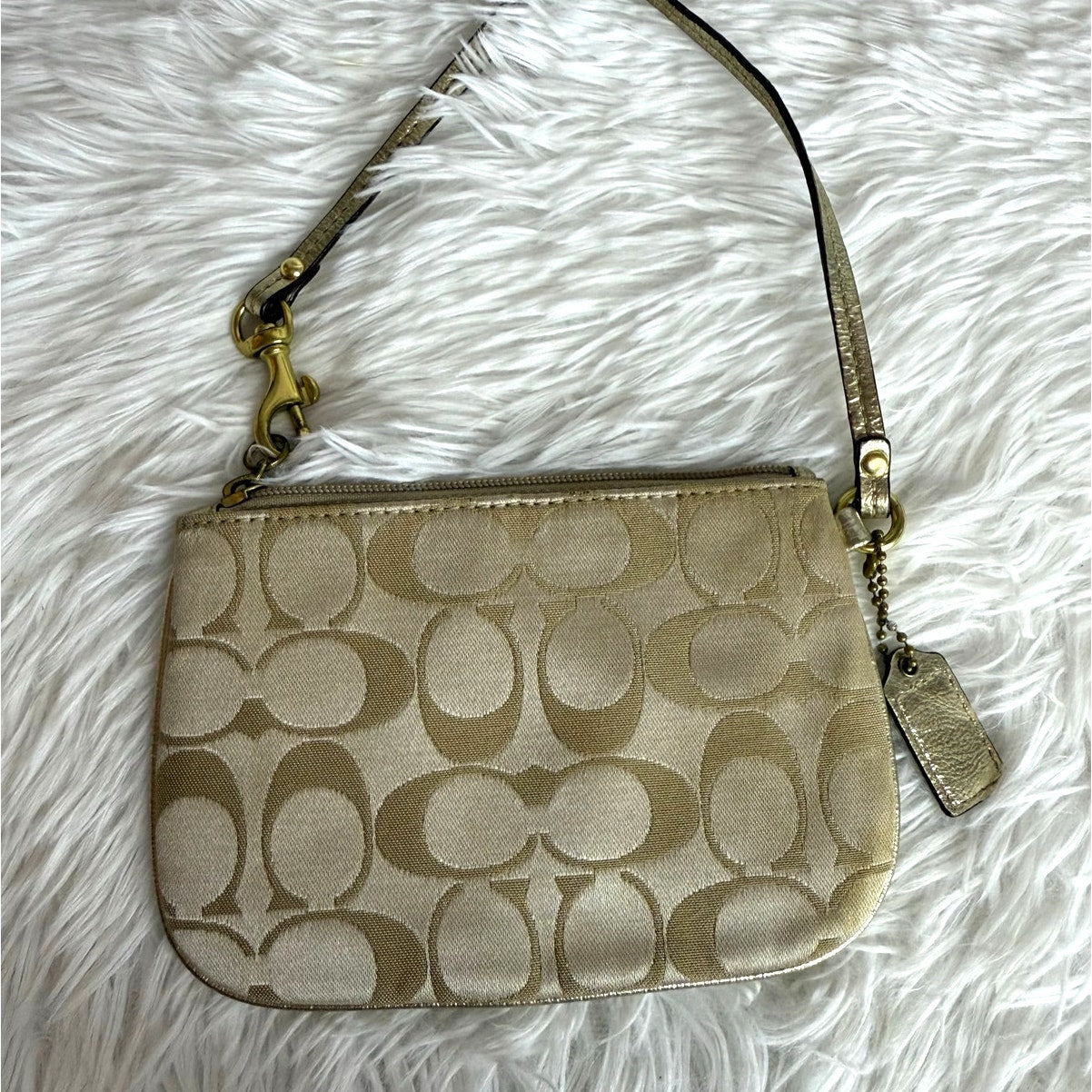 COACH Gold Blue Pink Canvas Wristlet