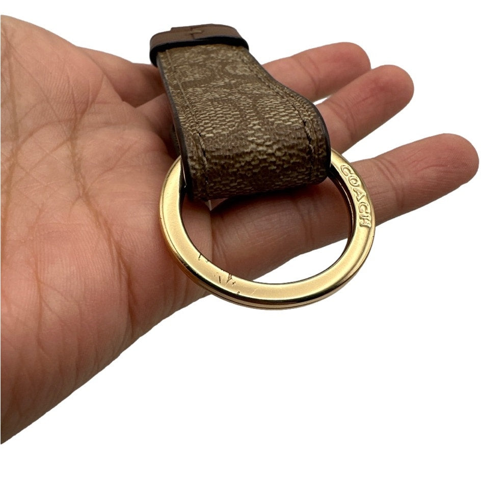 COACH Brown Signature Coated Canvas Bag Charm Key Fob