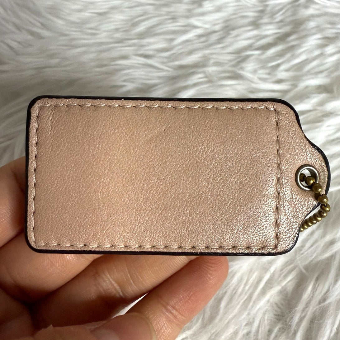 2.5" COACH Champagne Metallic Beige Fob Bag Charm Hang tag Hangtag