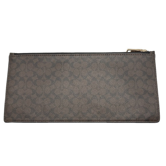 COACH Brown Signature Coat Canvas Slim Pouch