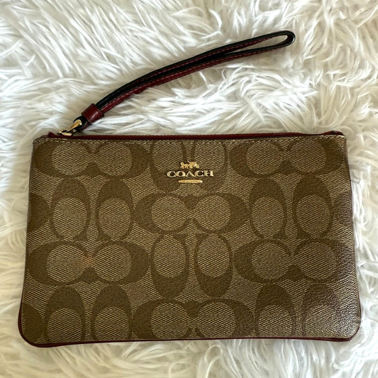 COACH Brown Burgundy Coat Canvas Wristlet w/ Card Slots
