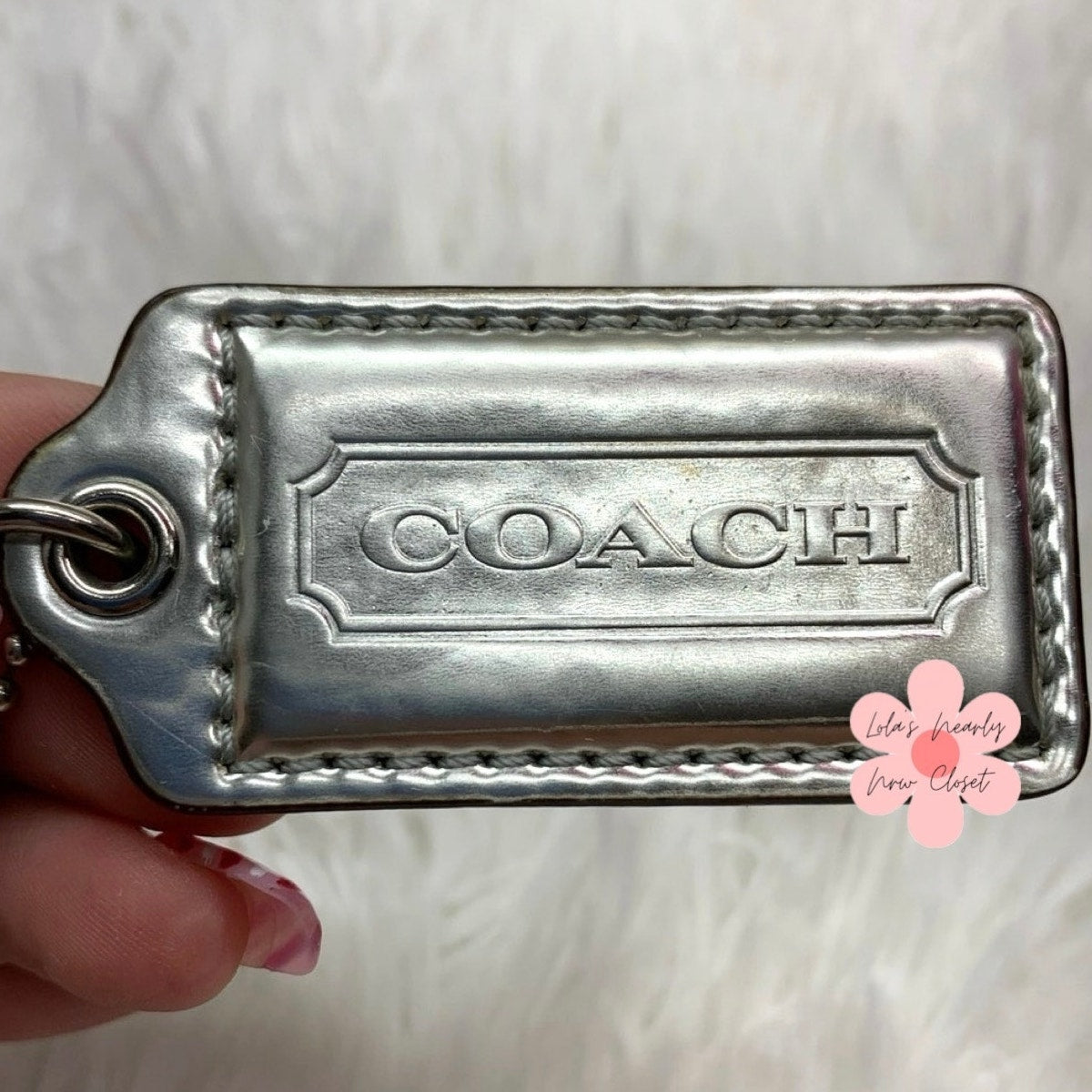 2" COACH Metallic Silver Fob Bag Charm Hang tag Hangtag