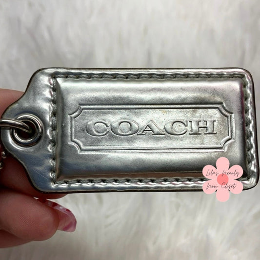 2" COACH Metallic Silver Fob Bag Charm Hang tag Hangtag