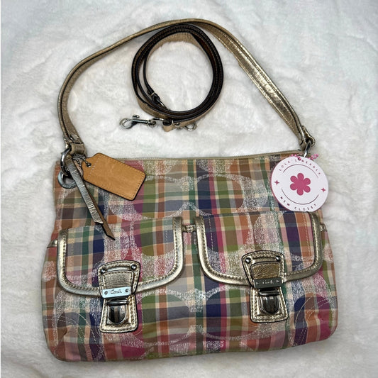 Coach M1169-19610 Poppy Madras Pastel Multi color Plaid Crossbody Bag
