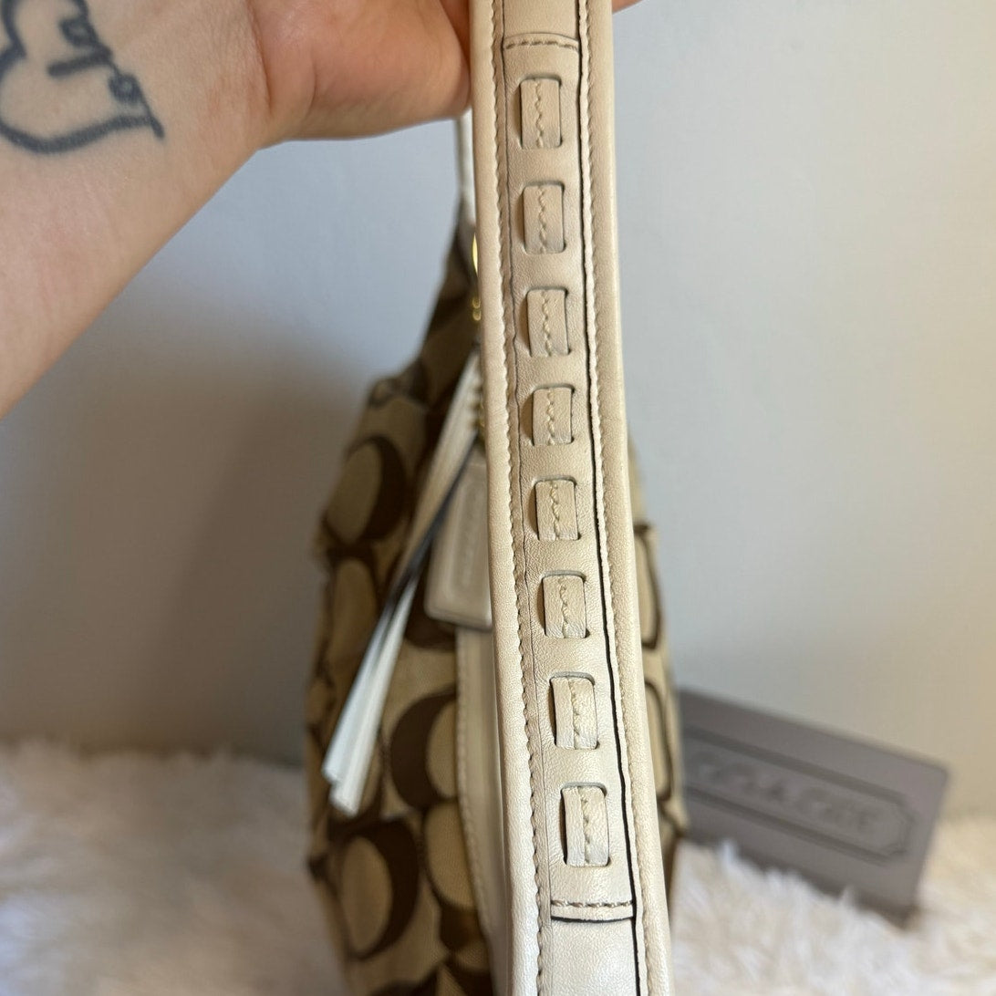 y2k COACH Brown Cream Signature Ergo Hobo Shoulder Bag