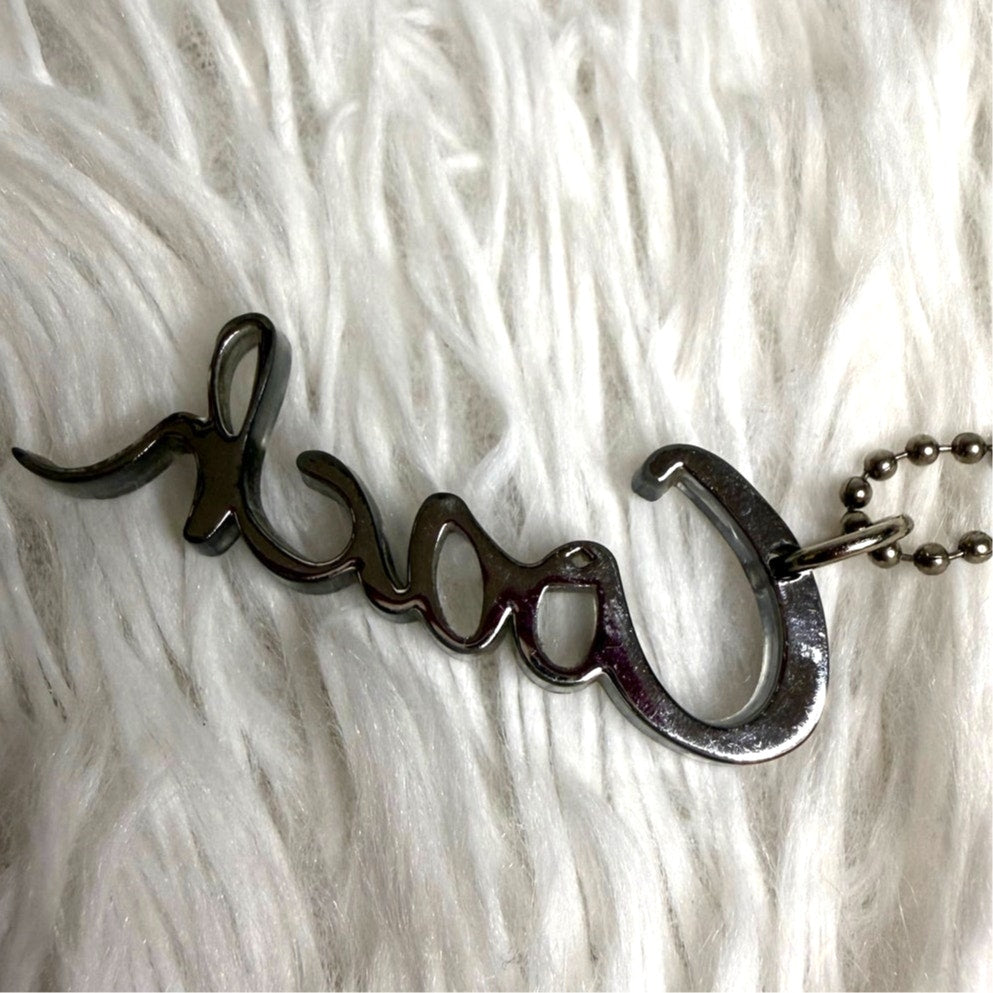 2.5" COACH Gray Script Poppy Fob Bag Charm Hang tag Hangtag