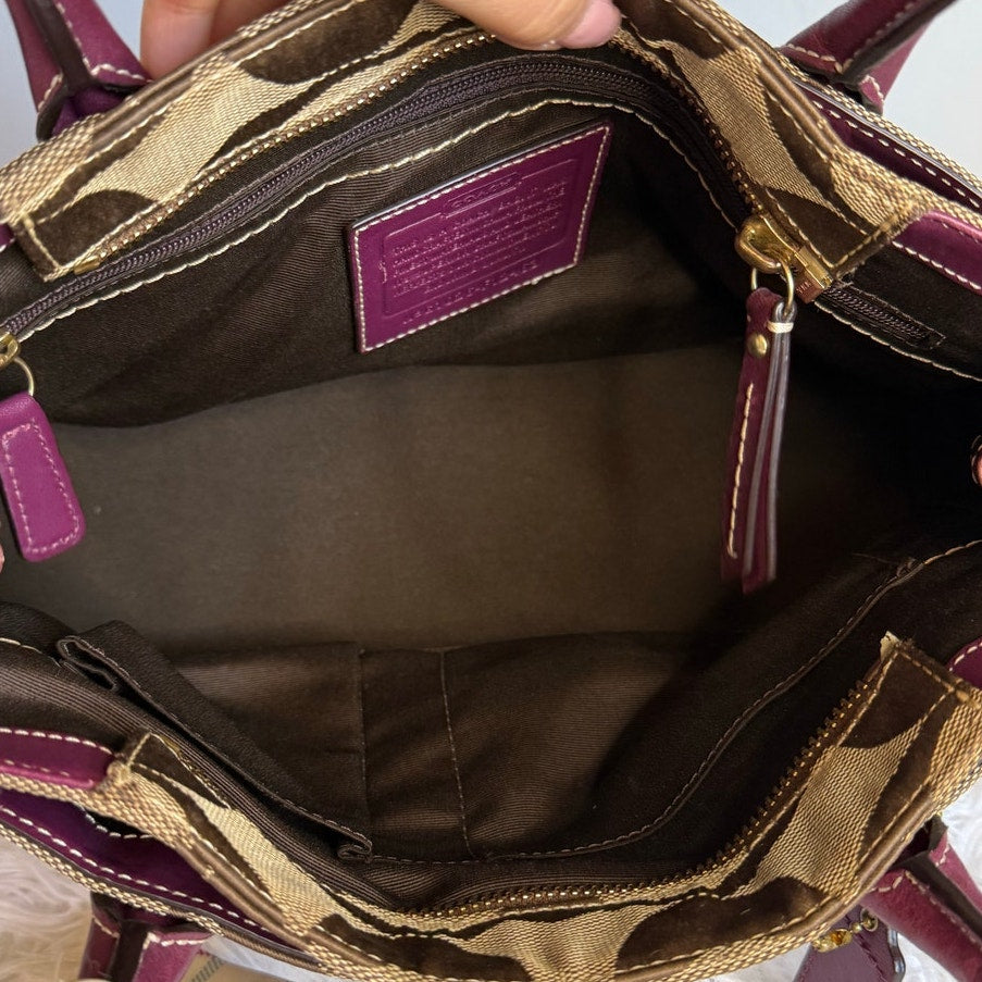 COACH 2010 Madeline Turnlock Signature Purple Brown Shoulder Bag Tote