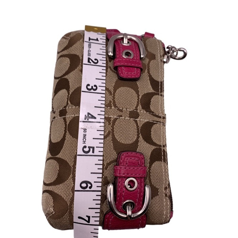 COACH Brown Fuchsia Signature Canvas Wristlet