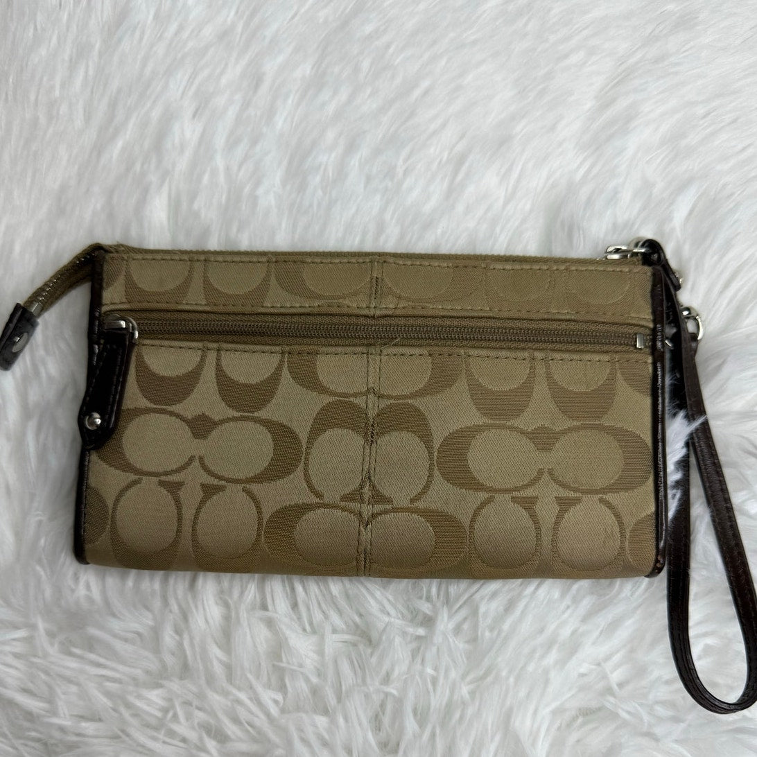 COACH Brown Signature Canvas Wristlet Wallet