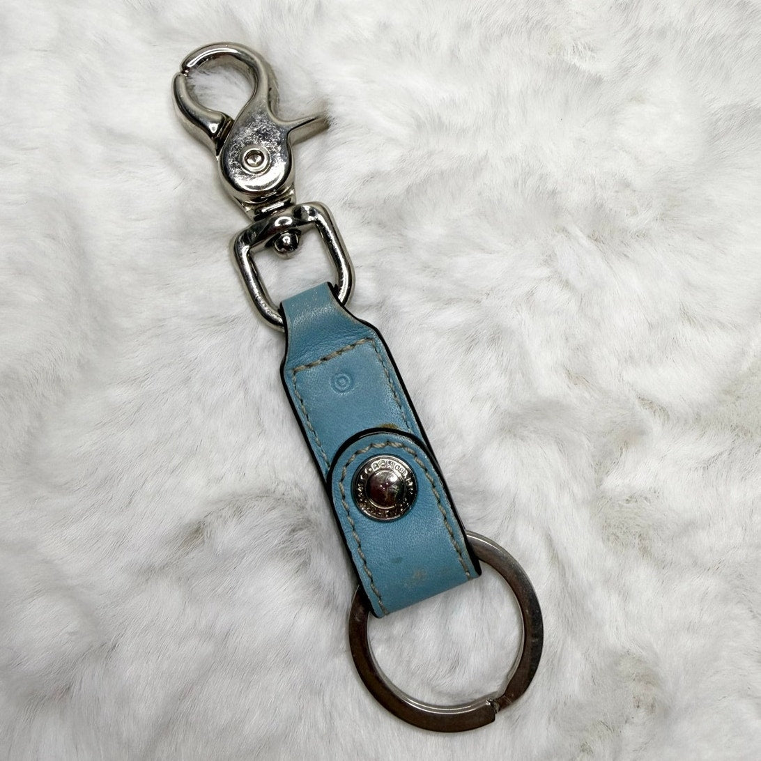 Vintage Coach Trigger Snap Key Fob Keychain Blue Leather Silver