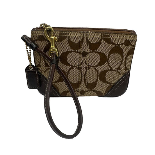 COACH Brown Signature Canvas / Leather Wristlet