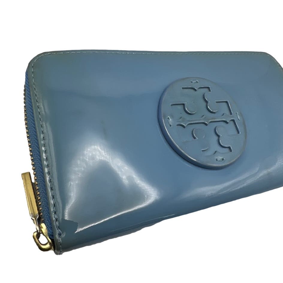 TORY BURCH Blue Patent Leather Zip Around Wallet