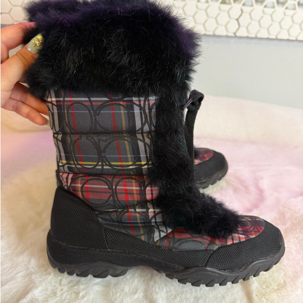 COACH Poppy Jennie Red Plaid Boot 6.5B