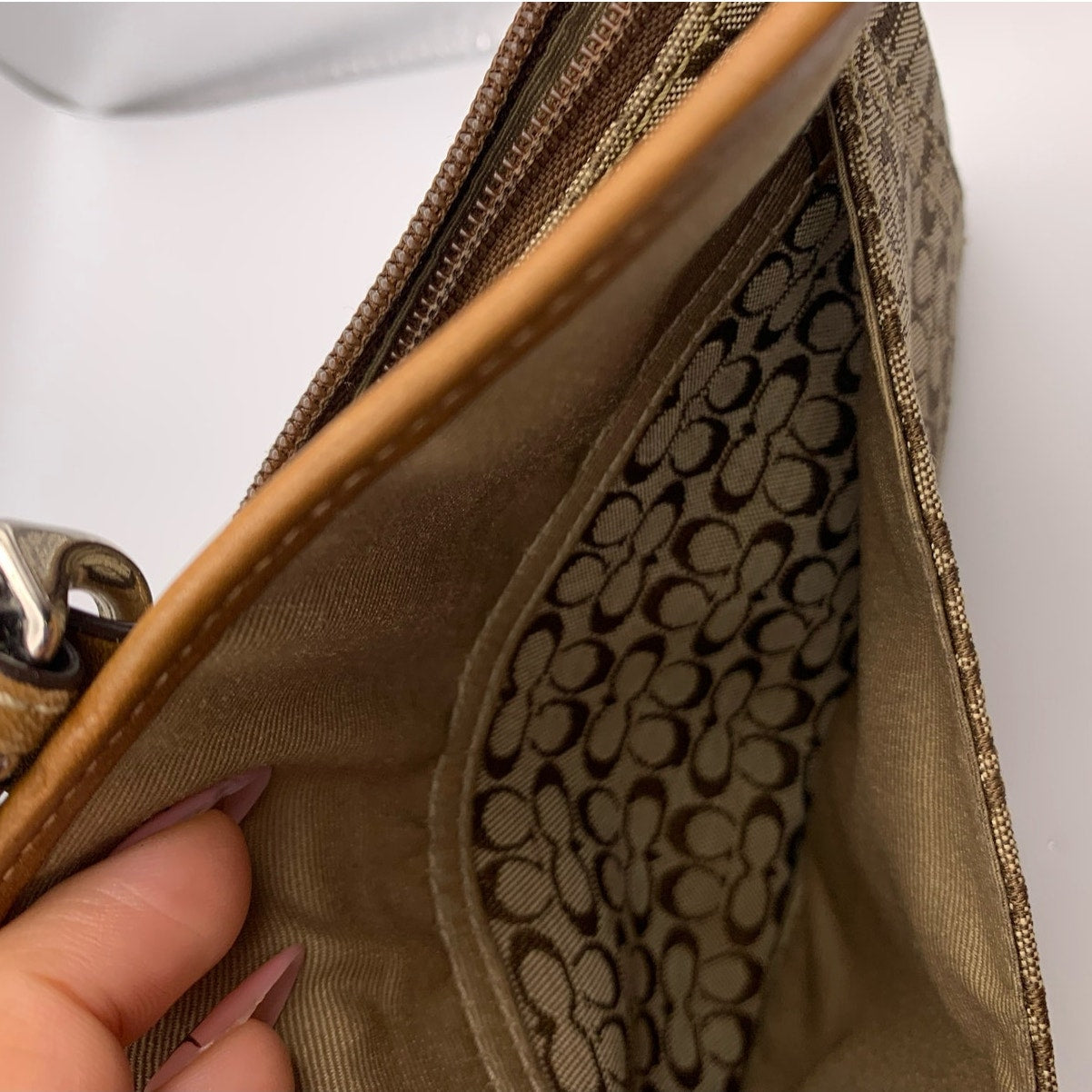 y2k COACH Brown Signature Canvas Wristlet