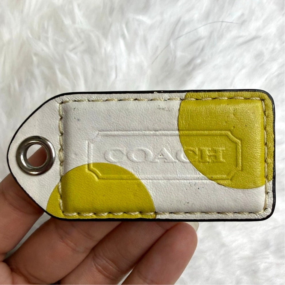 2.5" COACH Yellow White Polka Dot Fob Bag Charm Hang tag Hangtag