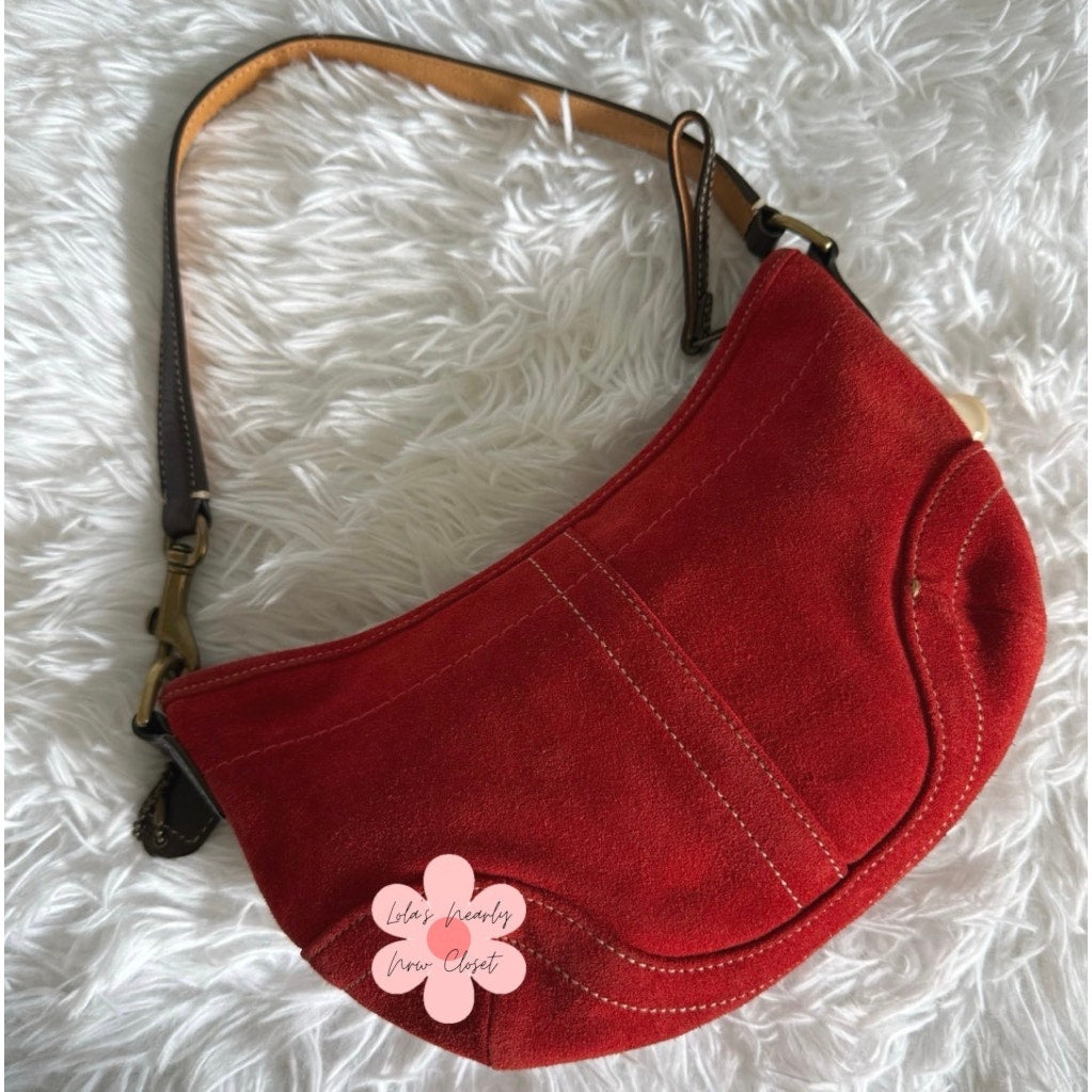 y2k COACH Vintage 4828 Red Suede Hobo Mini Purse Shoulder bag