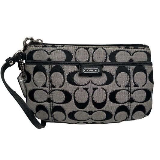 COACH Black and Gray Signature Canvas Wristlet