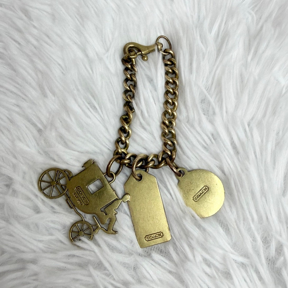 Vintage Coach Metal Horse and Carriage Bag Charm Keychain Key Fob
