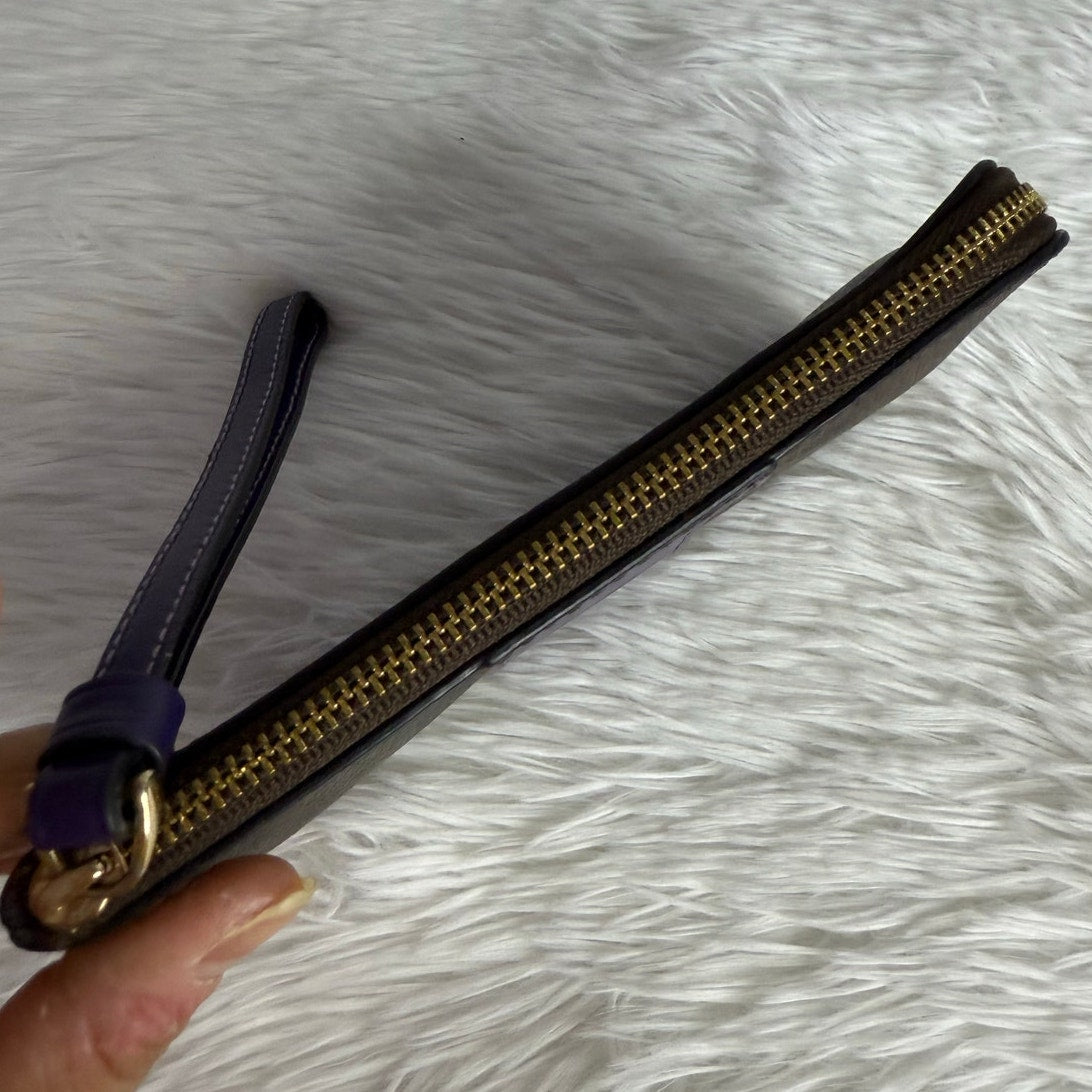 COACH Purple Brown Signature Coated Canvas Wristlet