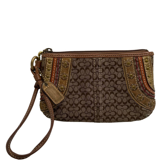 COACH Brown Signature Canvas Wristlet