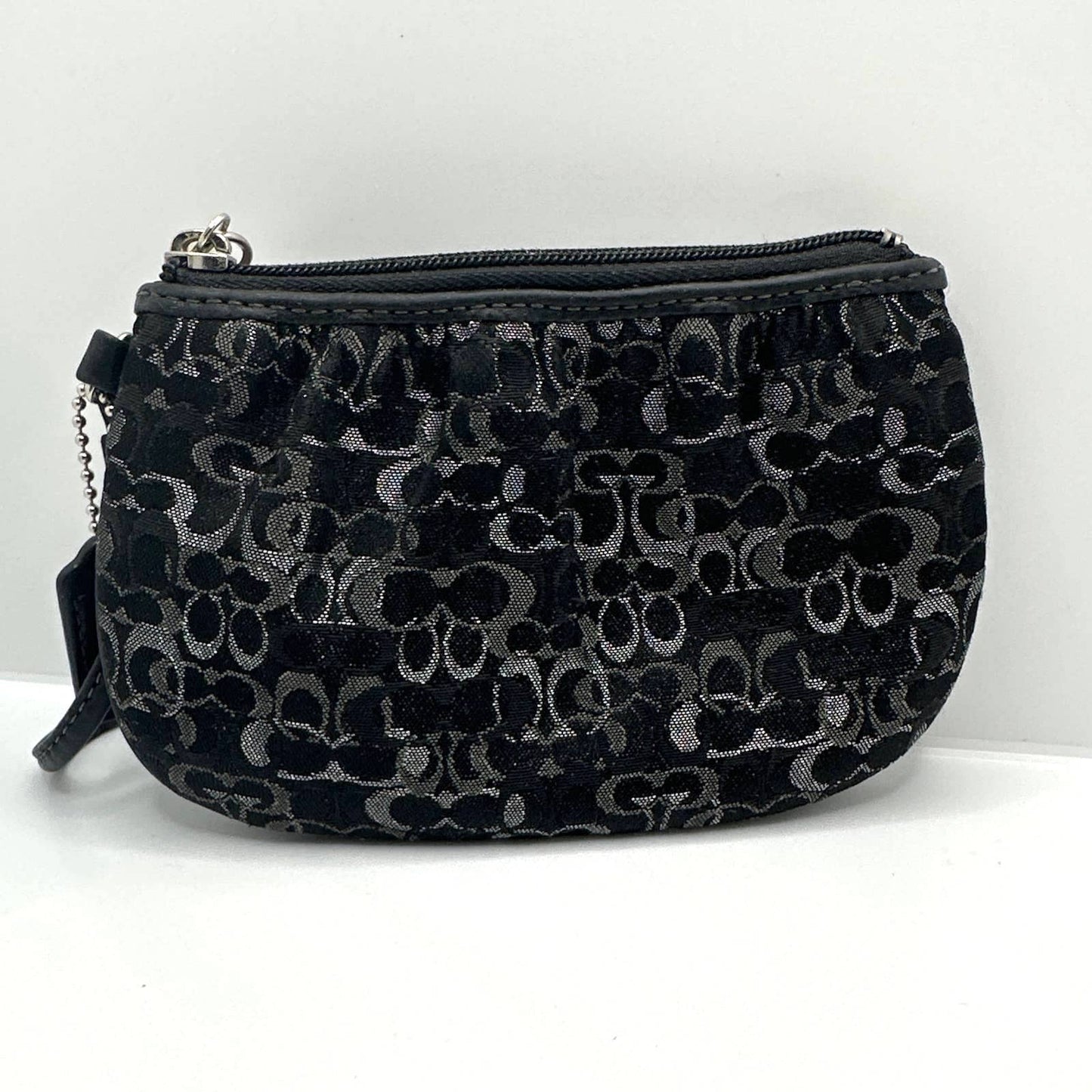 COACH Black and Silver Signature Canvas Wristlet