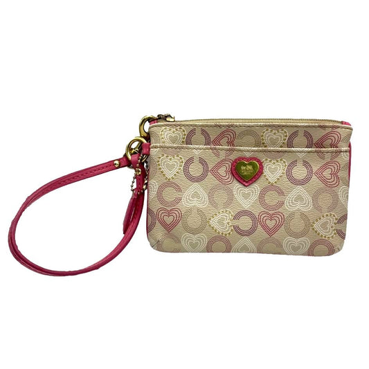 COACH Heart Signature Coated Canvas Pink Wristlet