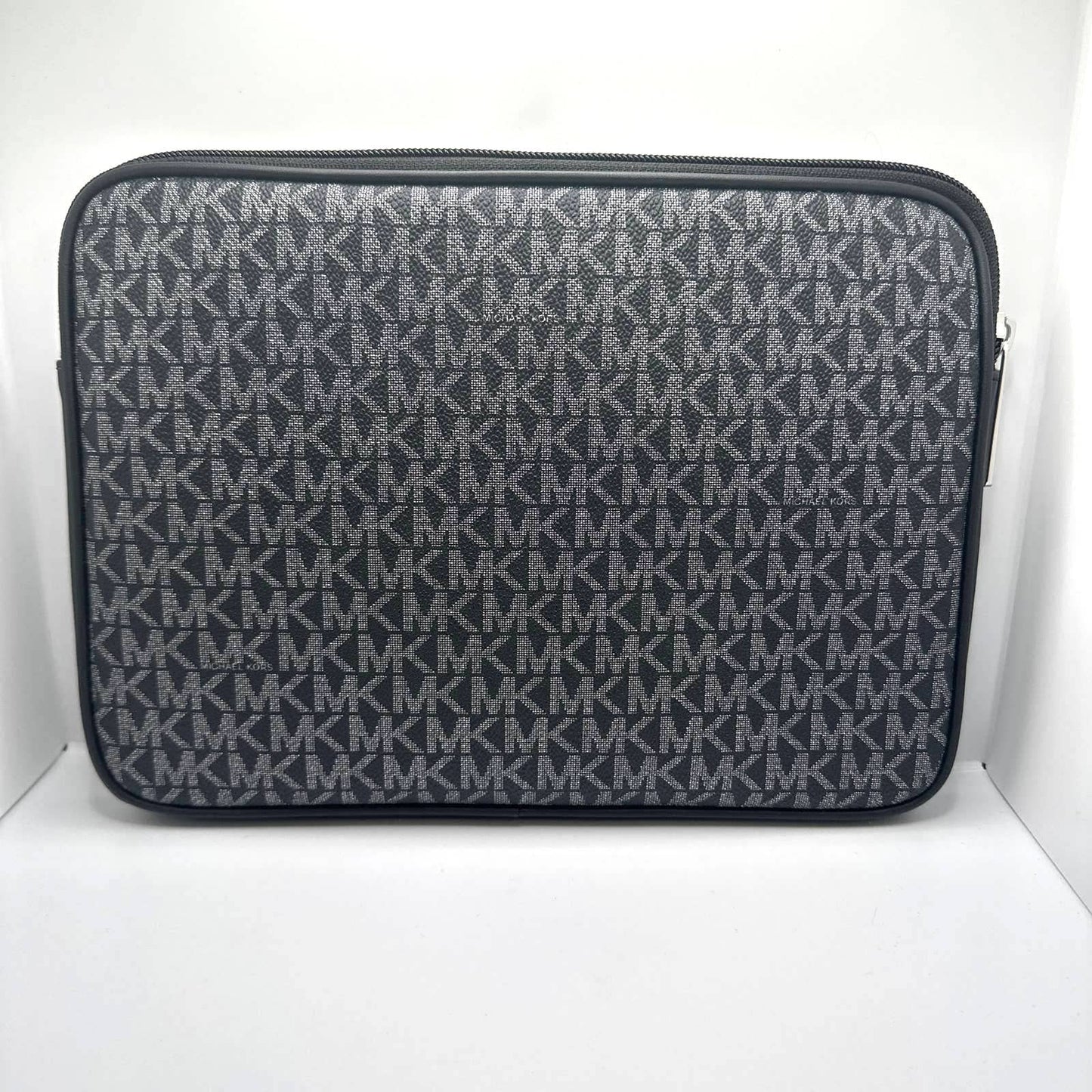 MICHAEL KORS Black and Silver Signature Coated Canvas Tablet Sleeve / Cover