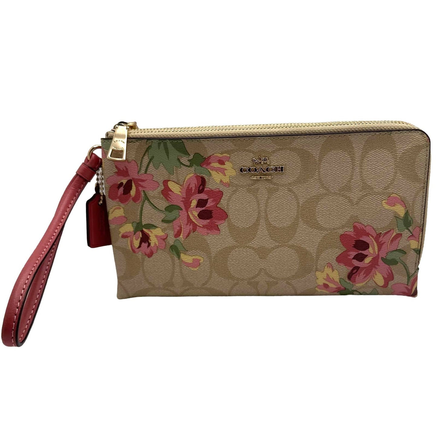 NWT COACH Signature Coated LILY Print Double Zip Wallet / Wristlet