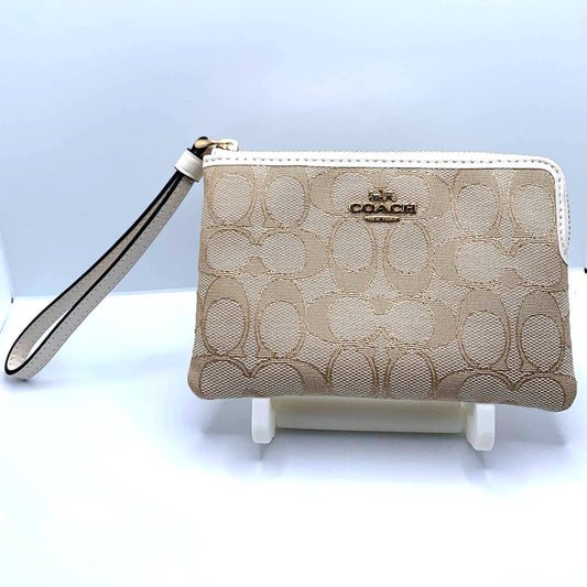 COACH Signature Tan & White Canvas Wristlet