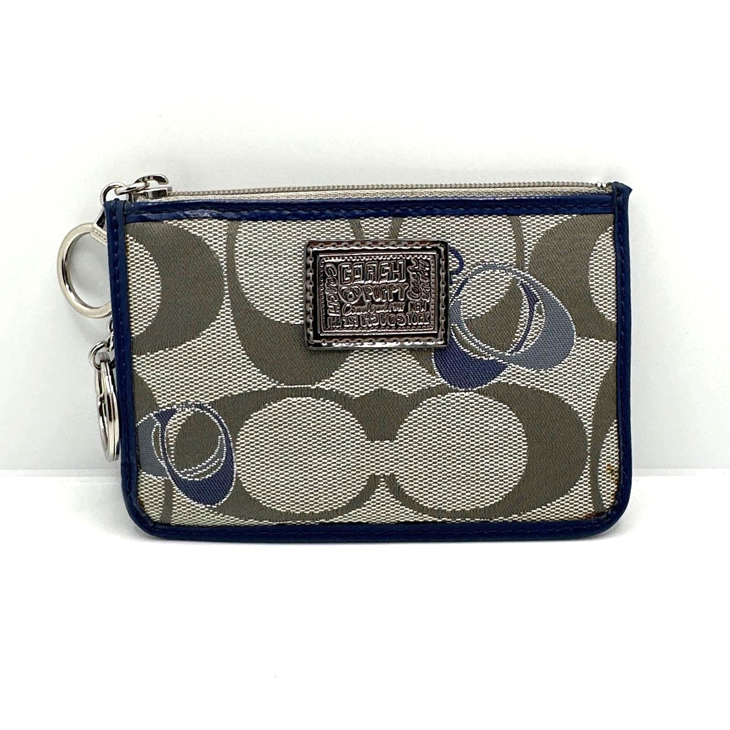 COACH Poppy Blue and Gray Signature Canvas Card Holder / Coin purse