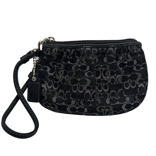 COACH Black and Silver Signature Canvas Wristlet