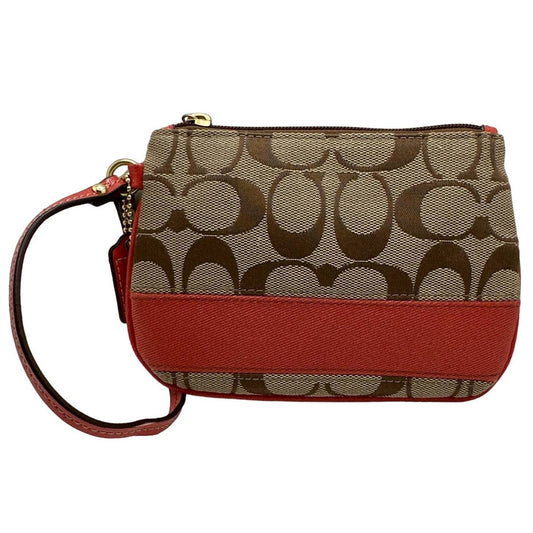 COACH Orange and Brown Signature Wristlet Wristlet