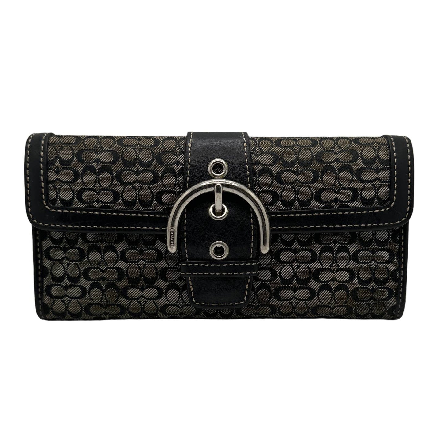 COACH Black and Gray Signature Canvas Buckle Wallet