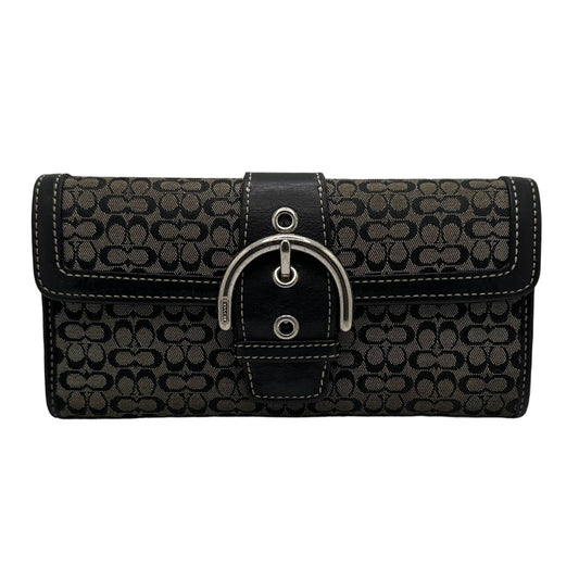 COACH Black and Gray Signature Canvas Buckle Wallet