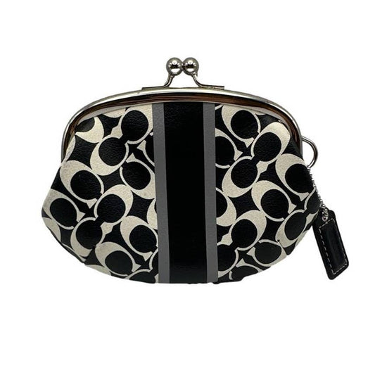 COACH Black and White Signature Coated Canvas Kisslock Wristlet