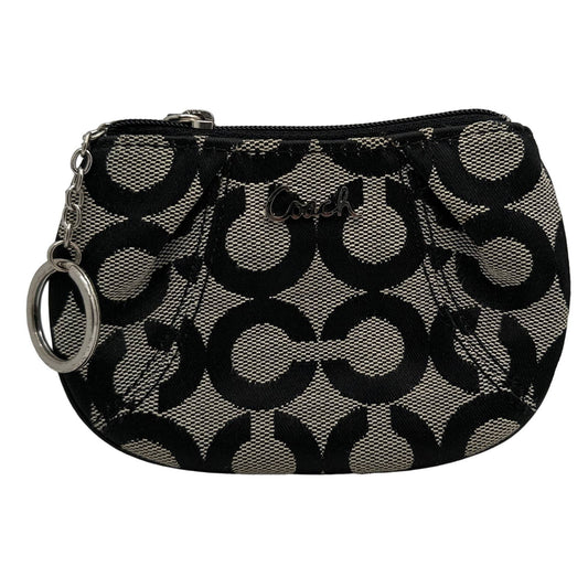 COACH Black and Gray Signature Canvas Coin Purse w/ Keychain
