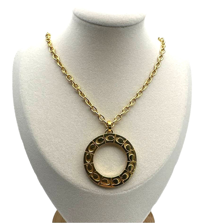COACH LARGE SIGNATURE 2014 MEDALLION NECKLACE f96095
