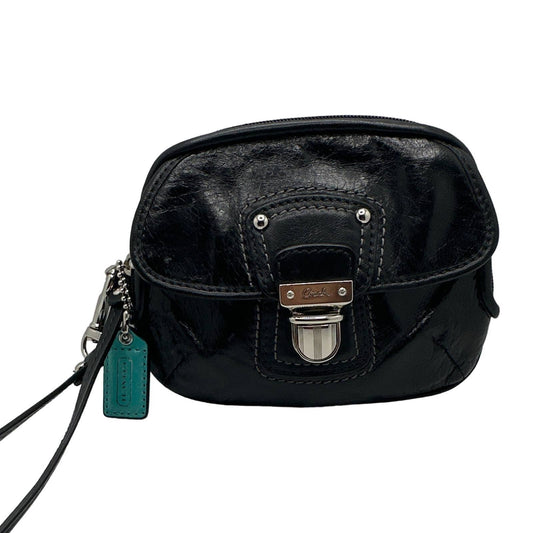 COACH Poppy Black Leather Push Lock Oval Wristlet Zip