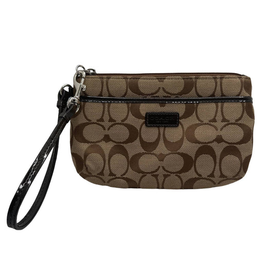 COACH Brown Signature Canvas Wristlet