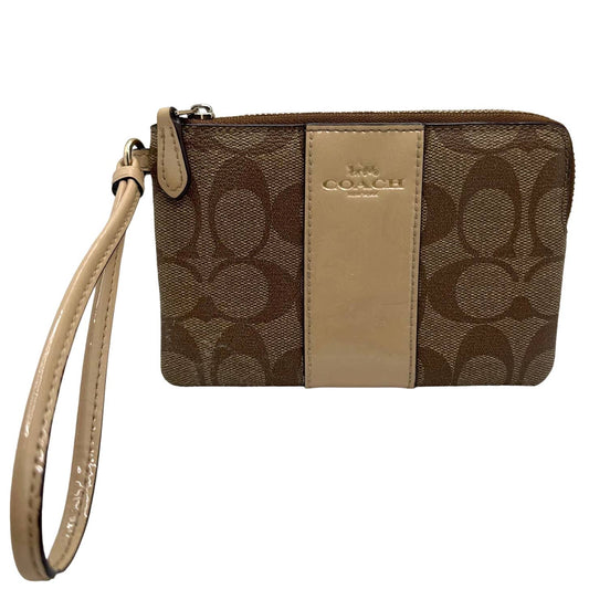 COACH Brown and Gold Signature Coat Canvas Wristlet