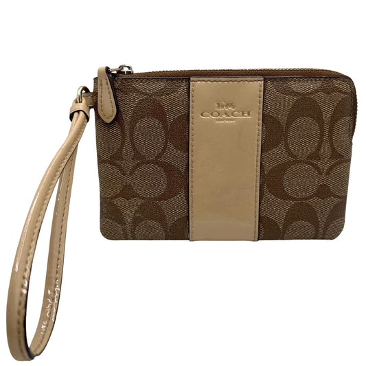 COACH Brown Gold Signature Coat Canvas Wristlet