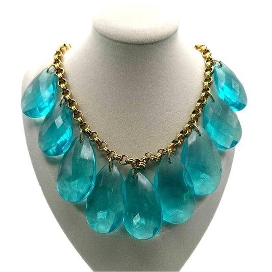 KATE SPADE Cascading Aqua Teardrop Statement Necklace