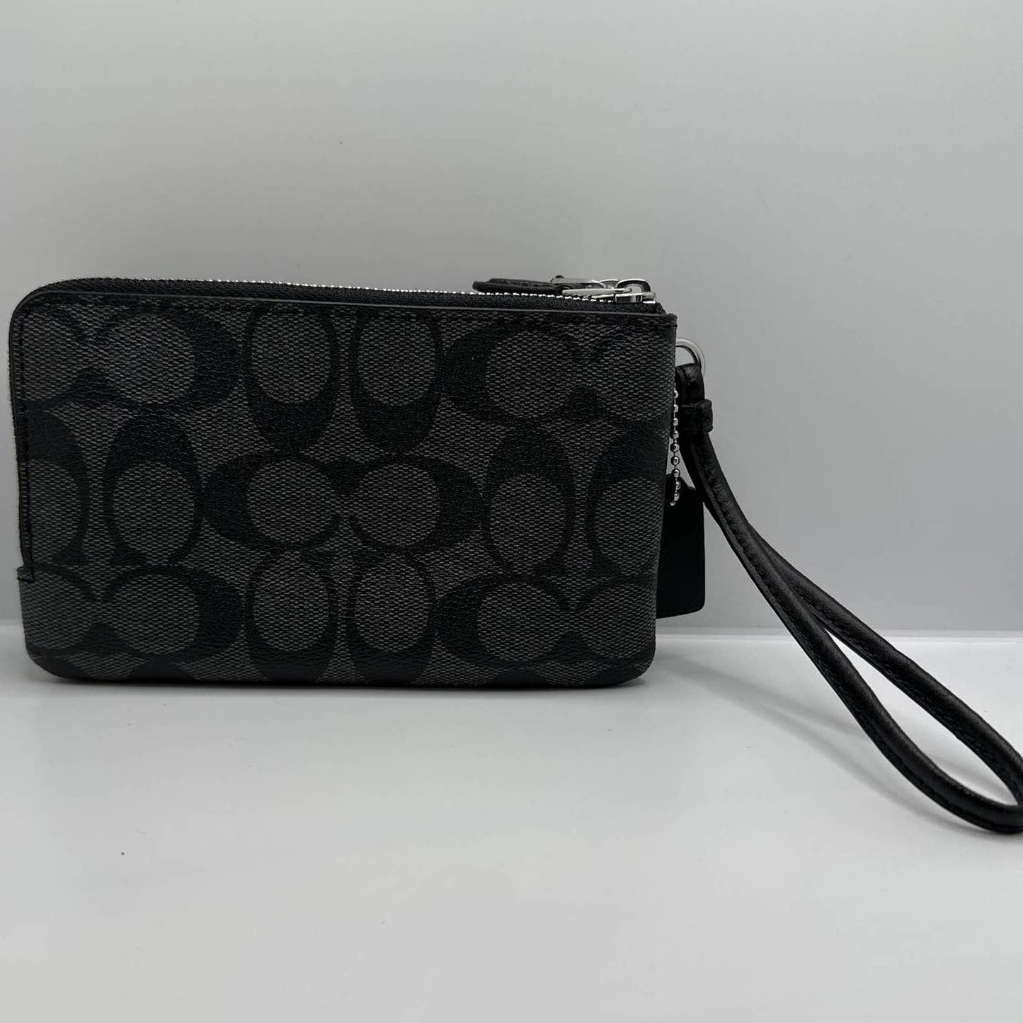 COACH Black and Gray Signature Coated Canvas Wristlet